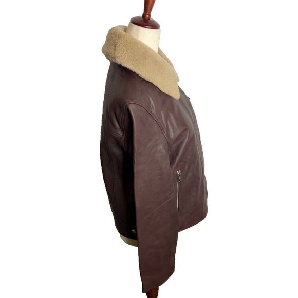 Madewell $625 Sherpa-Collar Asymmetric Zip-Front Jacket in Leather Size M NS382 - Picture 9 of 14